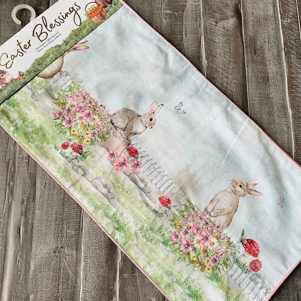 Easter Bunny Rabbit Mushroom Butterfly Beaded Spring Table Runner - Picture 4 of 5